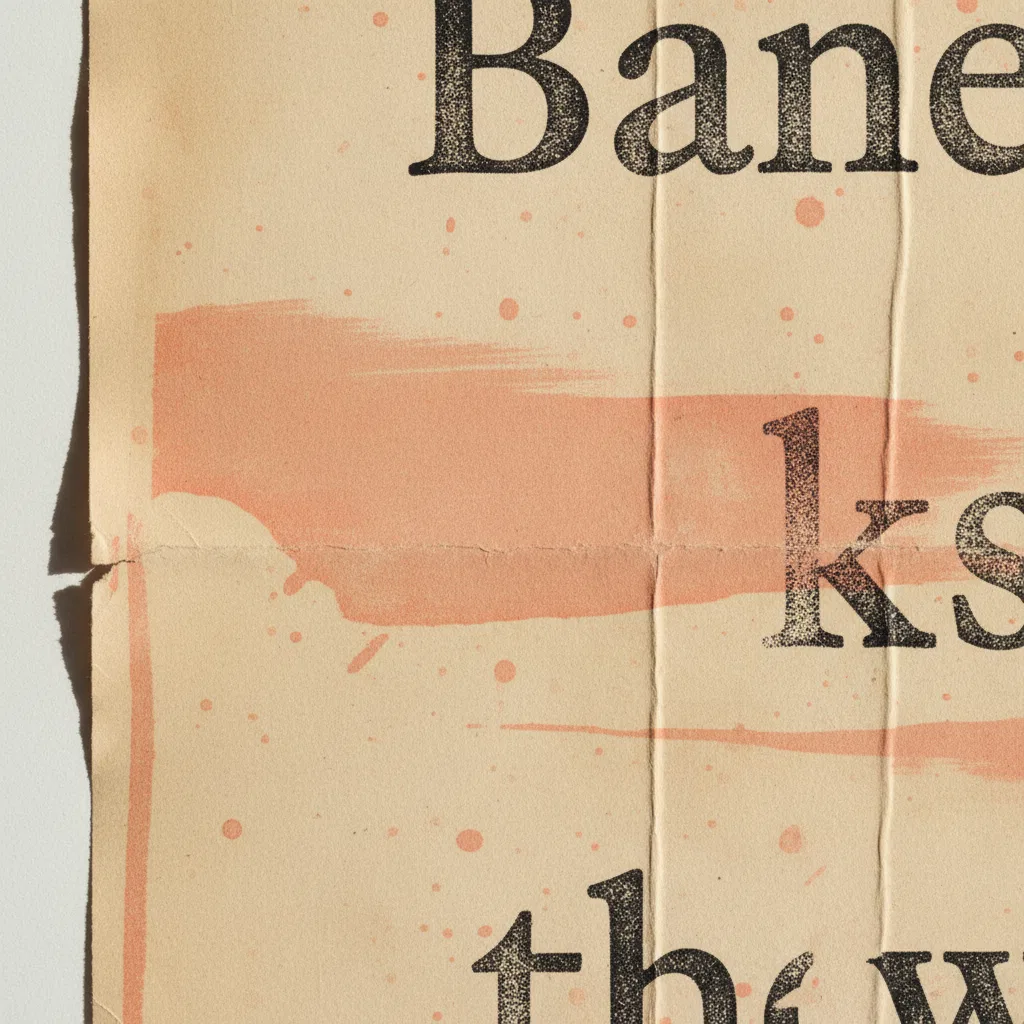 Typografisch detail van een vintage affiche, warme papierkleur met zwarte drukinkt